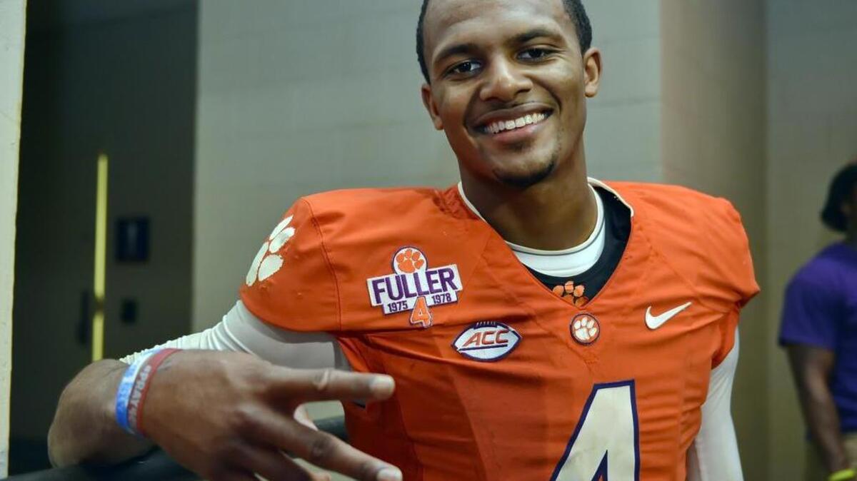 Clemson quarterback Deshaun Watson poses for a photo after a game last season.