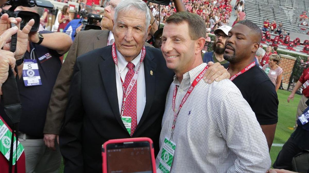 Clemson coach Dabo Swinney was back in Alabama on Saturday to be honored with his former head coach Gene Stallings and the 1992 national title team.