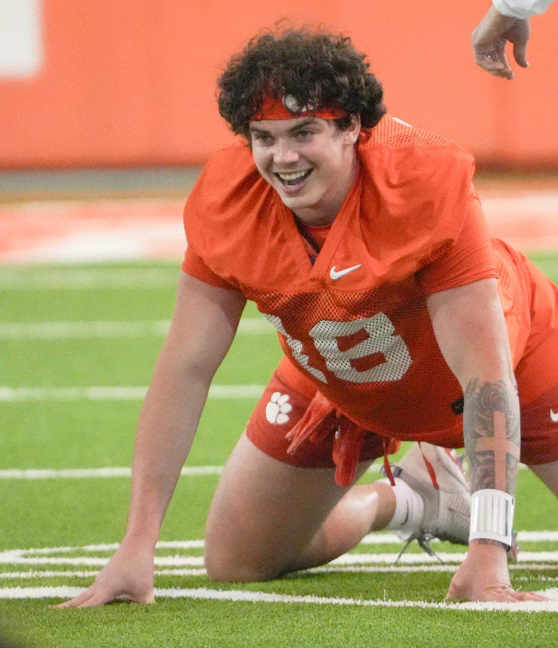 Clemson tight end Ian Schieffelin (18) during Clemson football’s first fall 2025 practice at the Allen N. Reeves Football Complex in Clemson on Thursday.