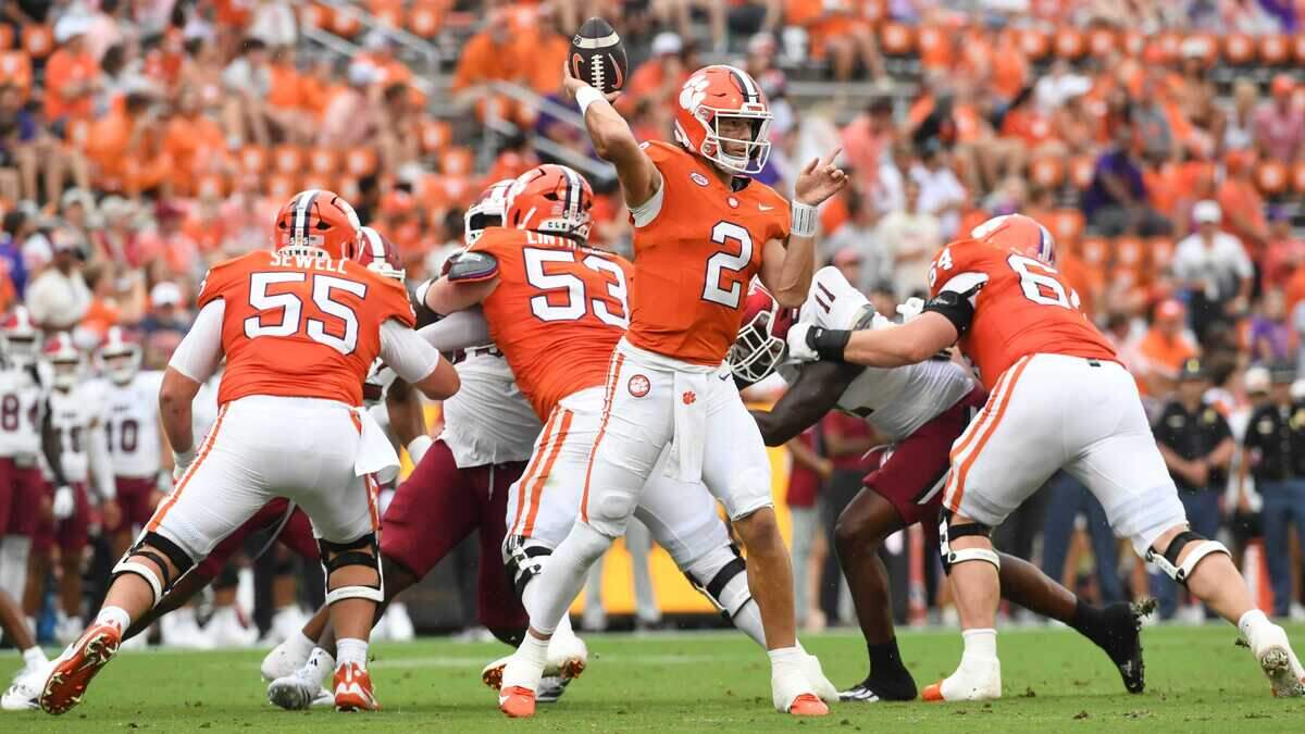 Clemson Tigers quarterback Cade Klubnik (2) throws the ball Saturday, Sept. 6, 2025 during the NCAA football game against the Troy Trojans at Memorial Stadium in Clemson, South Carolina.