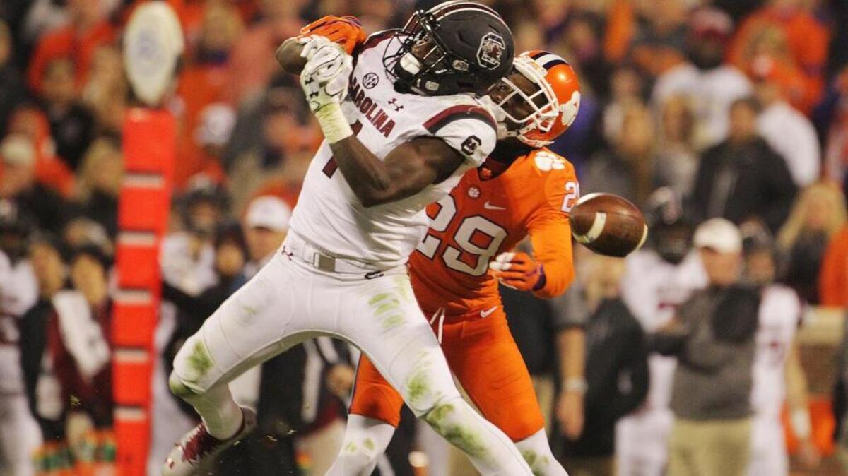 Clemson DB Marcus Edmond defends a pass last season against South Carolina.