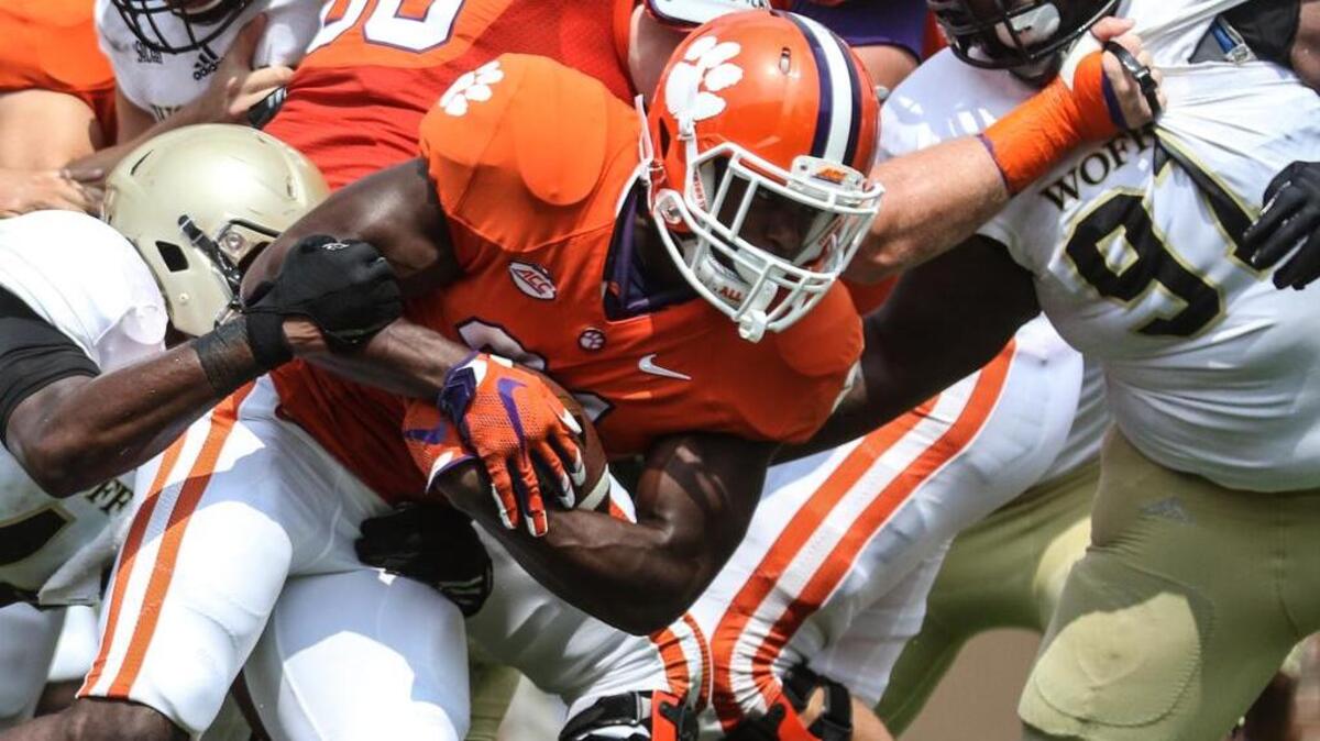 
Clemson's Wayne Gallman runs down field during Saturday's game against Wofford.
