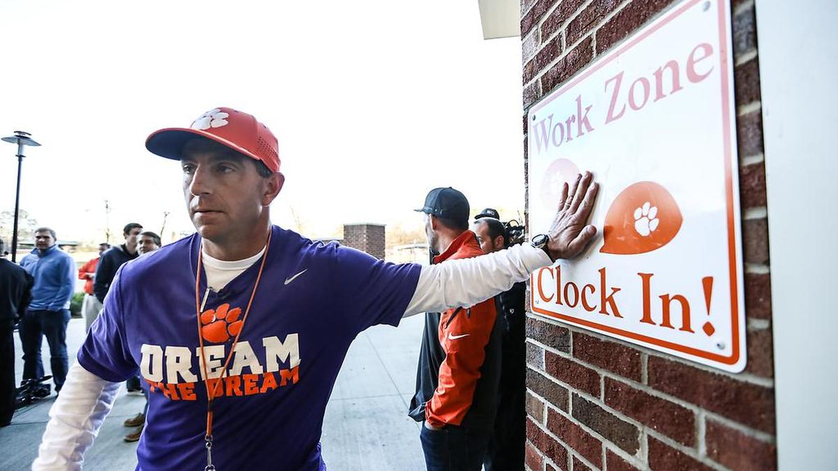 Clemson head coach Dabo Swinney takes the practice field Tuesday in preparation for the national championship game.