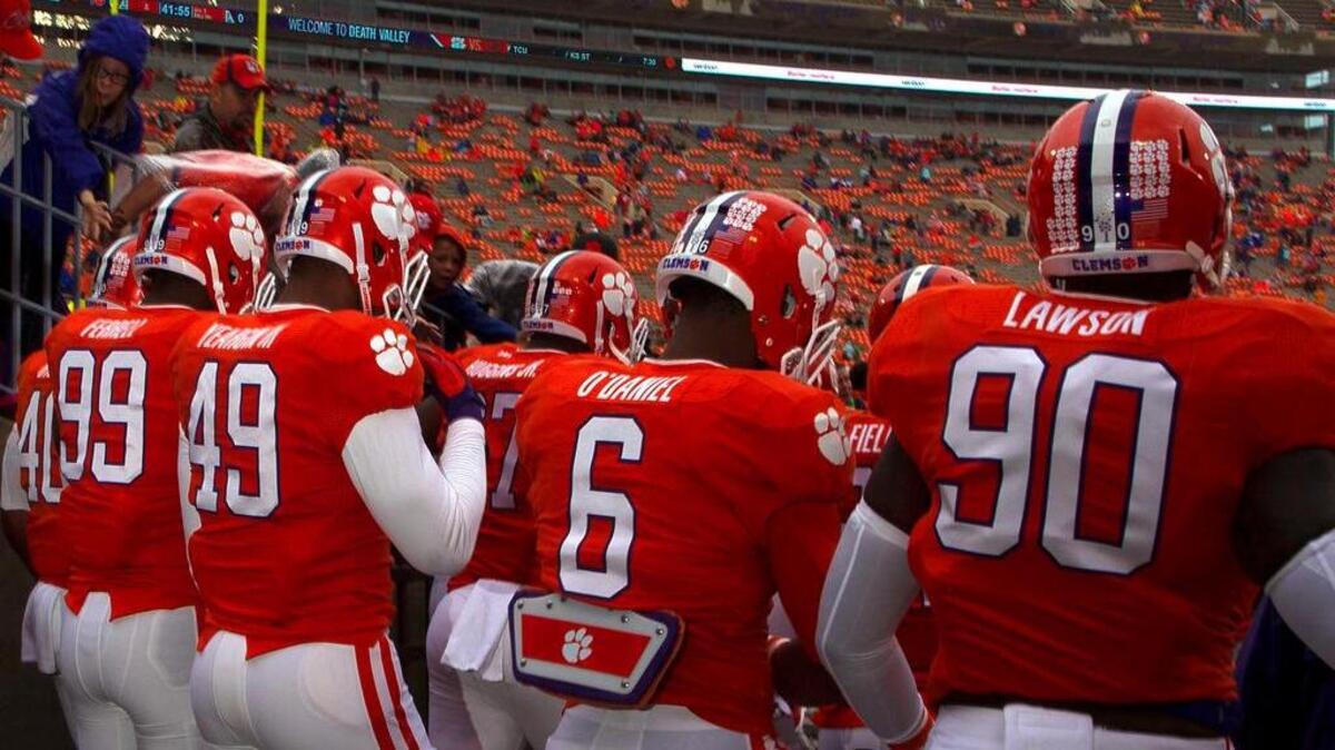 Clemson Tigers Clemson Tigers defensive lineman Clelin Ferrell (99), defensive end Richard Yeargin (49), linebacker Dorian O'Daniel (6), and defensive end Shaq Lawson (90) will be key in slowing the FSU attack.