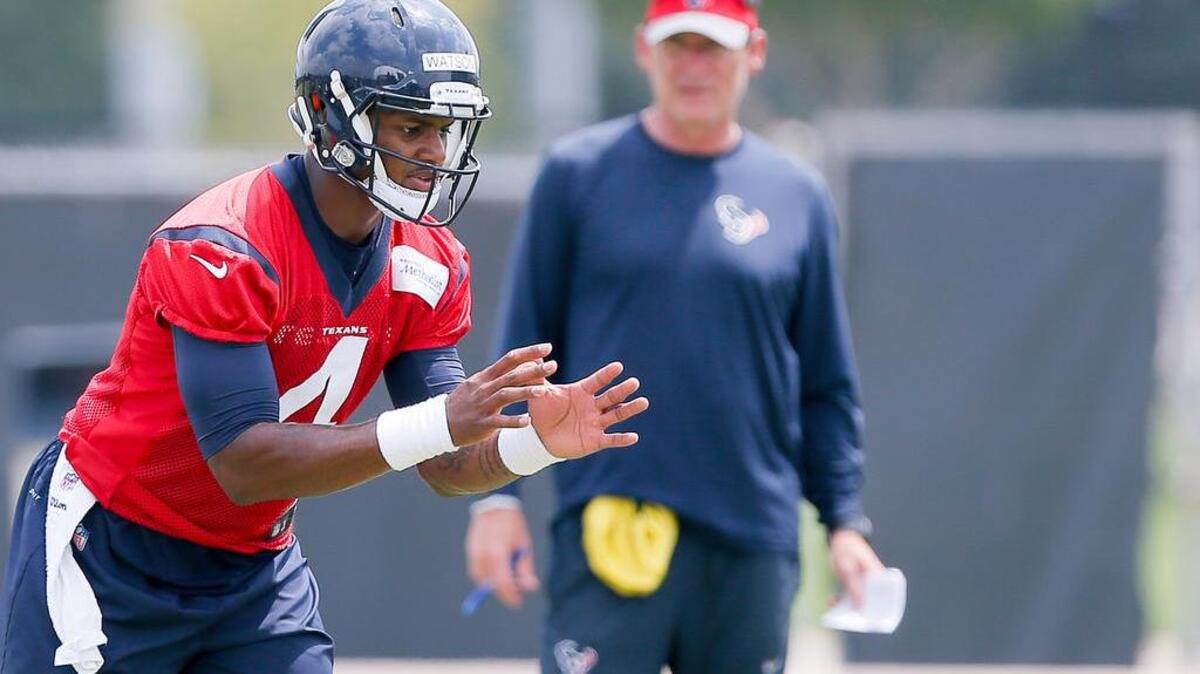 Houston Texans rookie quarterback Deshaun Watson (4) during the team's organized team activity in May.