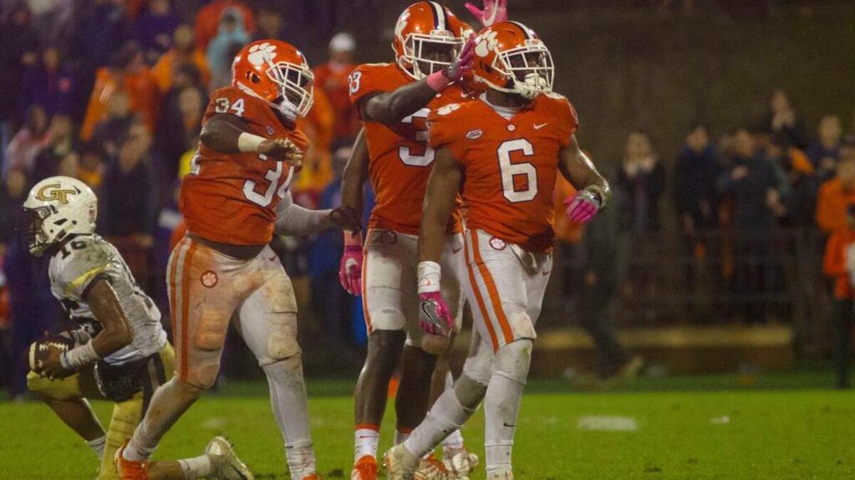 Dorian O’Daniel (6) and Clemson’s defense were dominant against Georgia Tech.