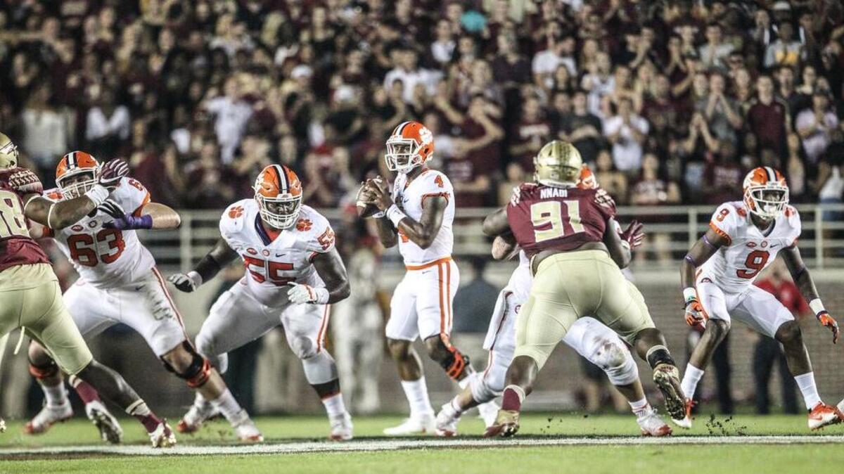 Clemson's Deshawn Watson looks to throw the ball against Florida State.
