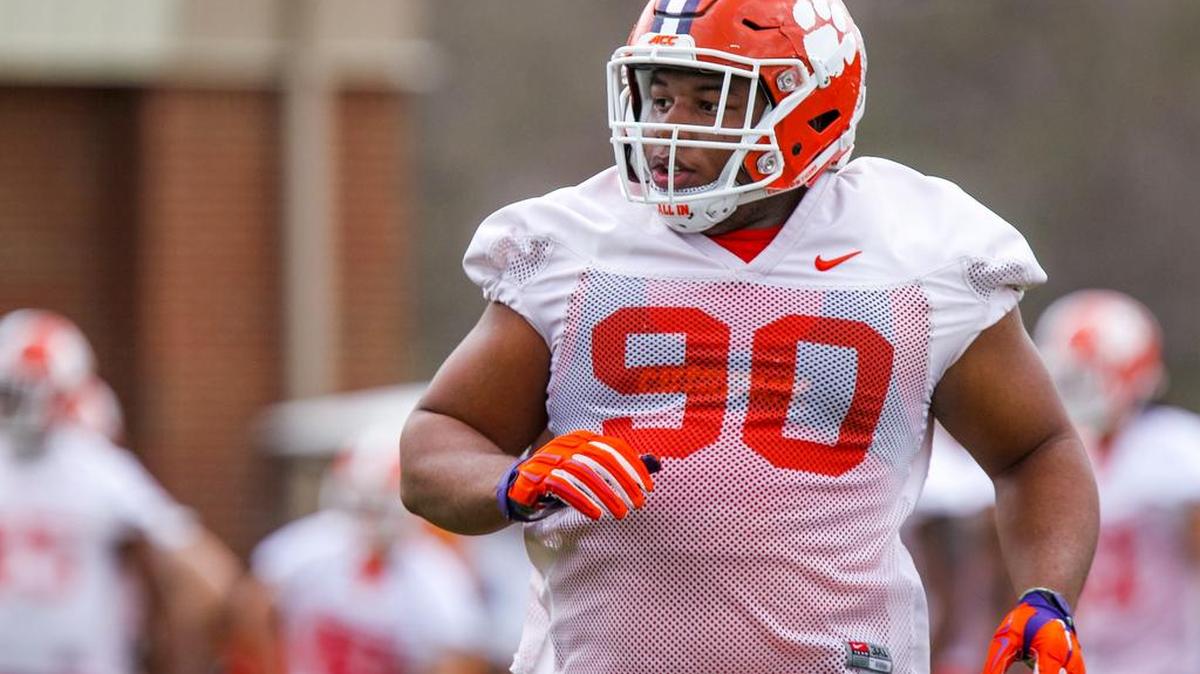 Clemson defensive tackle Dexter Lawrence (90) during the first day of spring football practice in March. He made a big impact as a freshman.