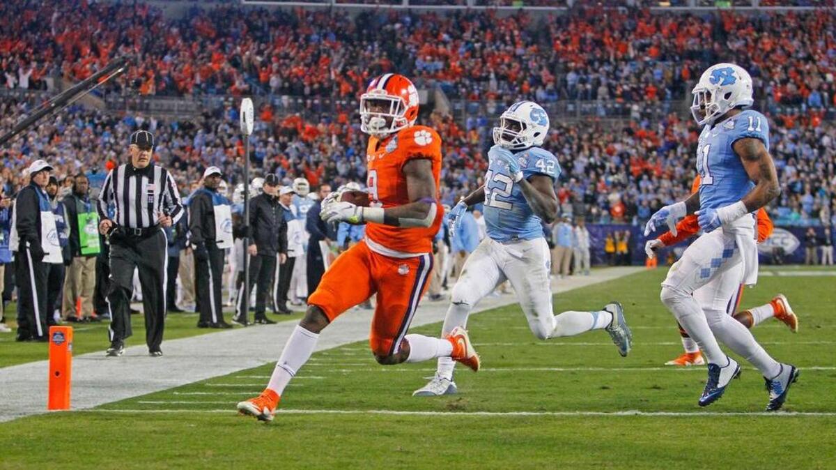 Clemson running back Wayne Gallman scores a touchdown in the first half of the ACC Championship game on Saturday.