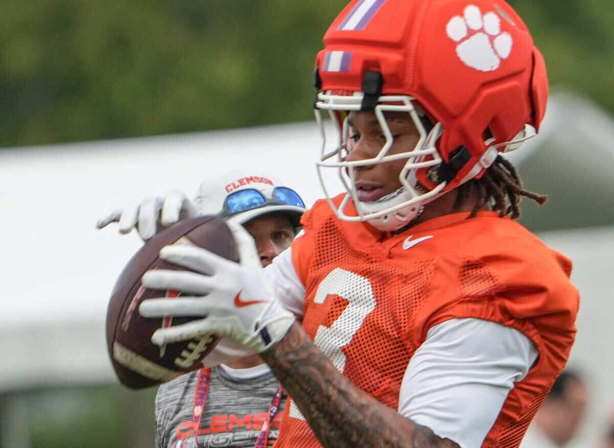 Clemson transfer wide receiver Tristan Smith (3) during preseason practice