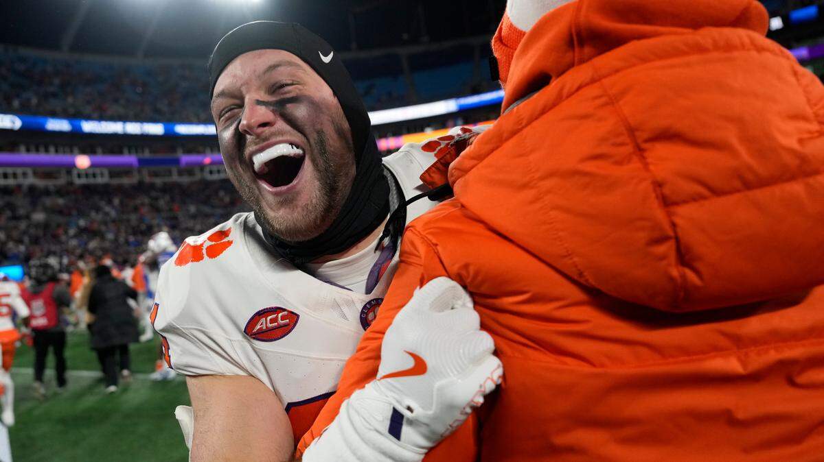 Clemson safety Tyler Venables (24), seen here celebrating the Tigers’ 2024 ACC championship win, is one of five “super super seniors” still around from Clemson’s 2020 COVID year roster
