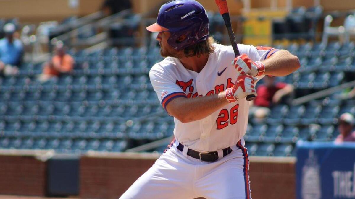 Reed Rohlman awaits a pitch during Friday’s game against Louisville at the ACC Tournament. Rohlman had two home runs in the Tigers’ win.