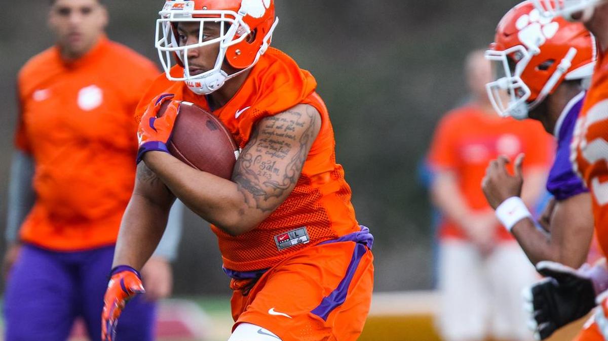 Clemson running back C.J. Fuller runs the ball during spring practice.