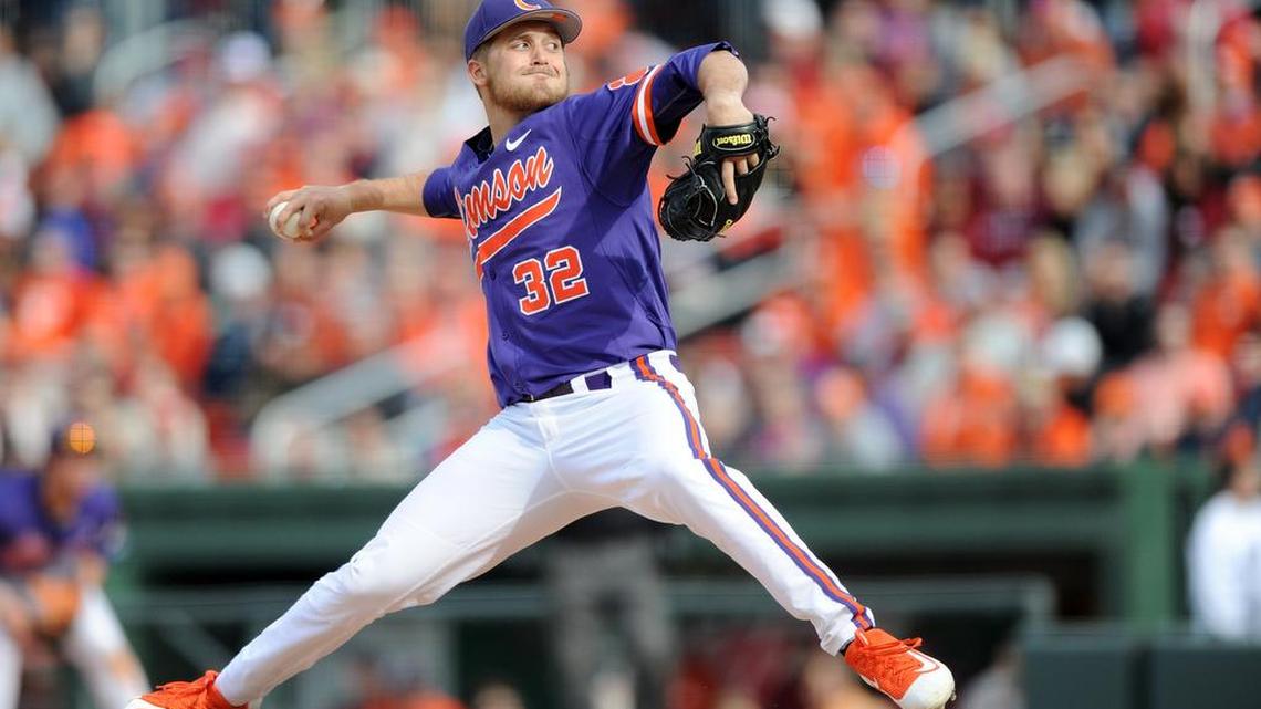 Clemson pitcher Clate Schmidt pitches against South Carolina during the Reedy River Rivalry at Fluor Field in Greenville on Saturday, March 5, 2016.