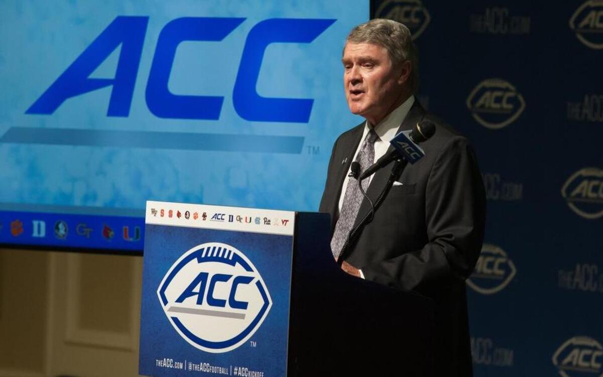 
ACC commissioner John Swofford speaks with the media during the ACC football kickoff at Pinehurst Resort
