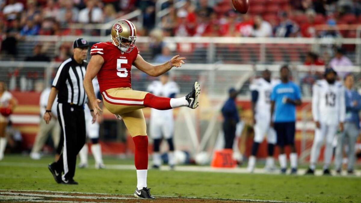San Francisco 49ers punter and former Clemson Tiger Bradley Pinion (5) punts.