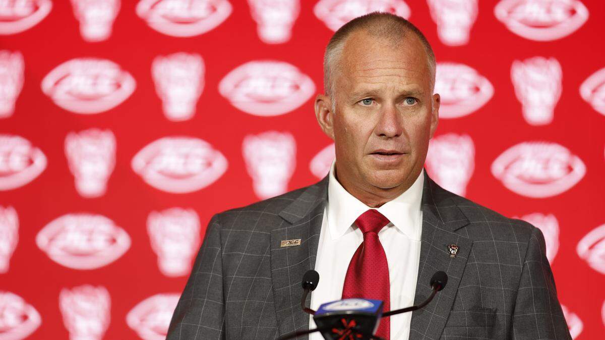 NC State head coach Dave Doeren speaks to the media at the 2025 ACC Kickoff in Charlotte, N.C., Thursday, July 24, 2025.
