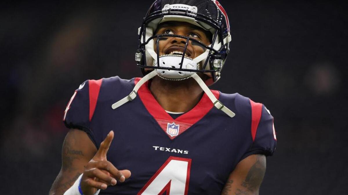 Houston Texans quarterback Deshaun Watson (4) warms up before an NFL football game against the Kansas City Chiefs, Sunday, Oct. 8, 2017, in Houston.