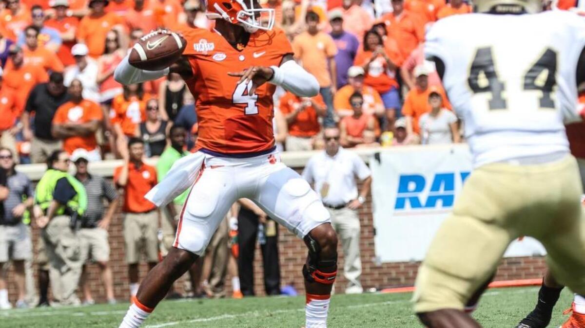 
Clemson's Deshaun Watson looks downfield during Saturday's victory over Wofford. Watson was efficient after returning from a knee injury suffered late last year, and Clemson got good experience for 13 freshmen that saw the field.

