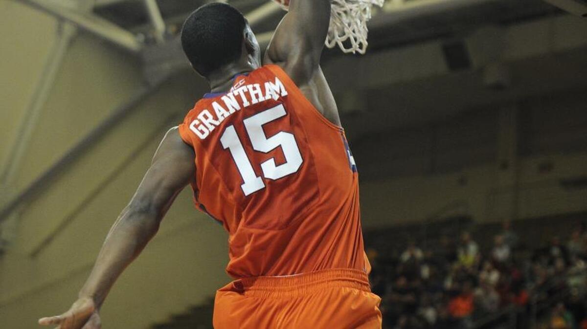 Clemson’s Donte Grantham dunks the ball against Boston College.