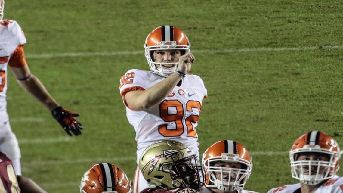 Clemson kicker Greg Huegel is out for the year with a torn ACL.