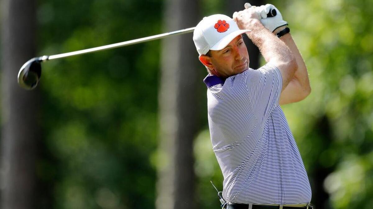 Dabo Swinney during the 2016 Chick-fil-A Peach Bowl Challenge at the Oconee Course at Reynolds Landing.