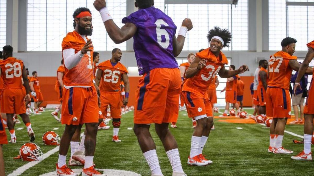 Clemson wide receiver Ray-Ray McCloud (34) and Clemson quarterback Zerrick Cooper (6)