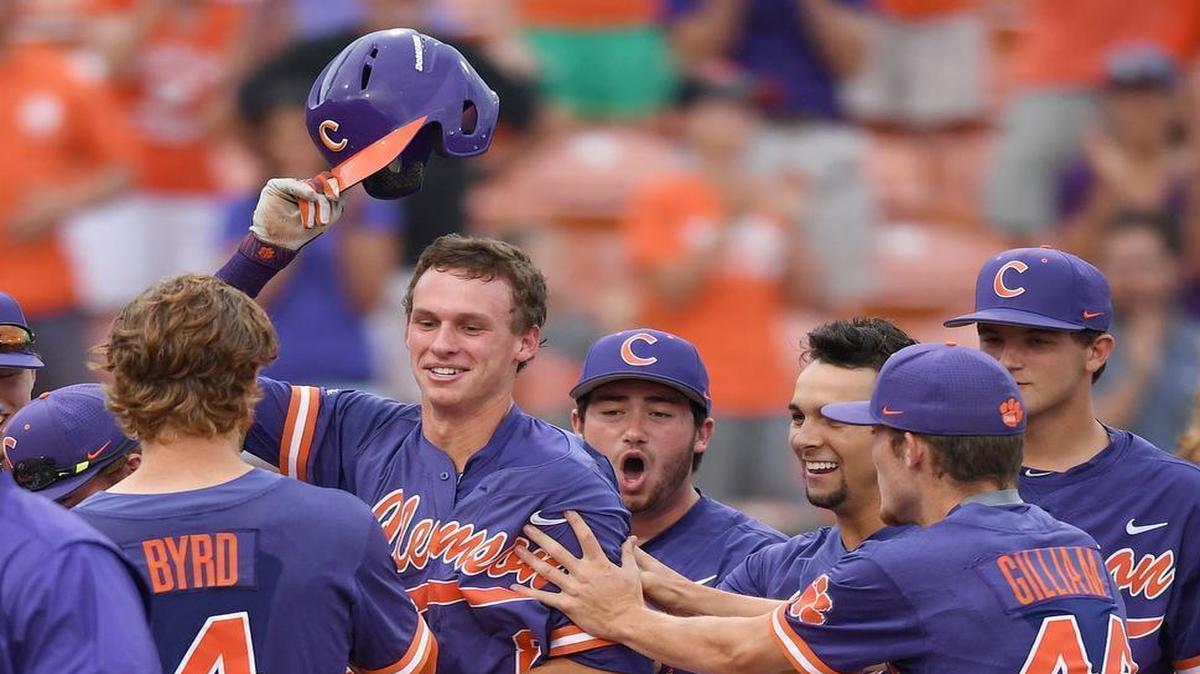 Clemson’s Logan Davidson connected for a two-run home run in the 7th inning Sunday against UNC Greensboro at Doug Kingsmore Stadium.
