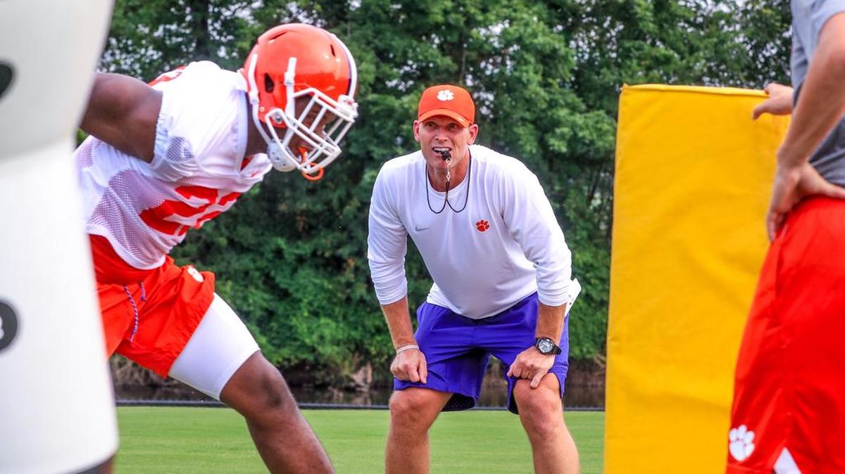 Clemson defensive coordinator Brent Venables watches his defense during a Tigers' football practice this season.