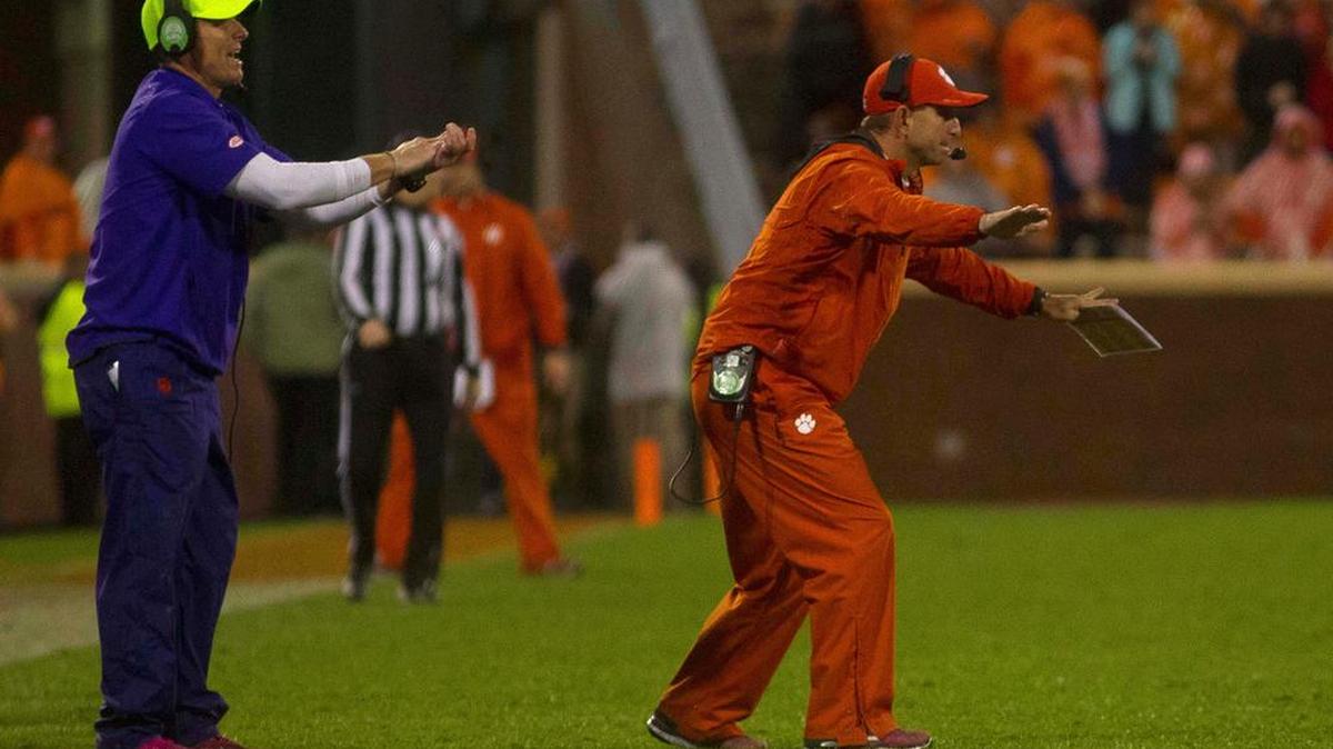 Clemson coaches Brent Venables (left) and Dabo Swinney were pleased with the way the Tigers defense played against Georgia Tech.