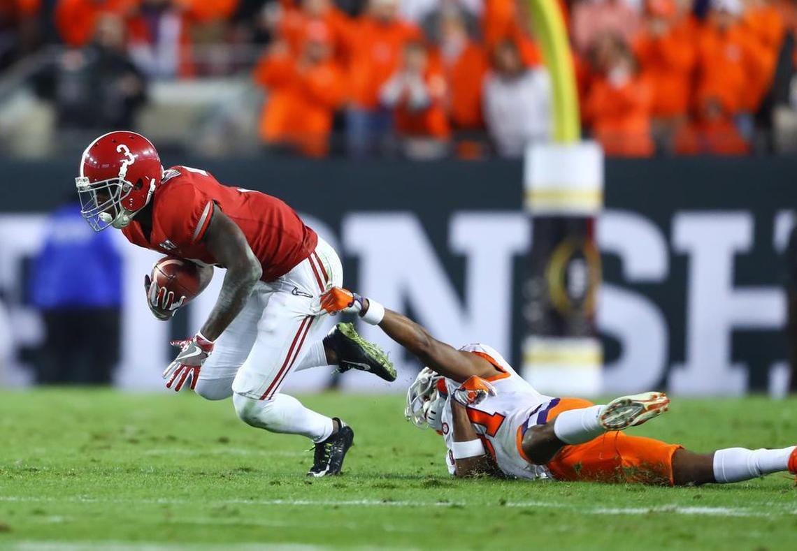 Calvin Ridley is the top receiver off the board in some mock drafts, but falls at times to No. 24 - where the Carolina Panthers pick.