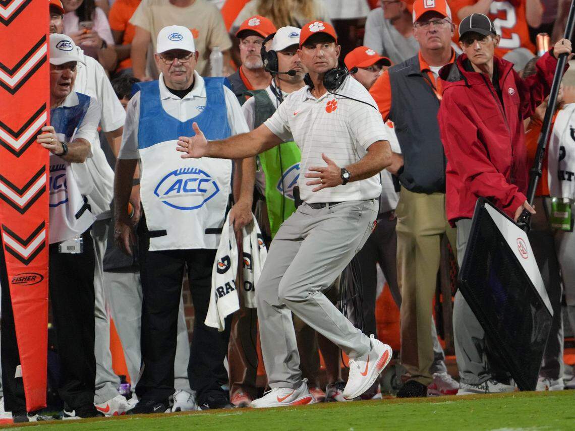 Clemson head coach Dabo Swinney during the fourth quarter at Memorial Stadium in Clemson, S.C. Saturday, September 6, 2025.