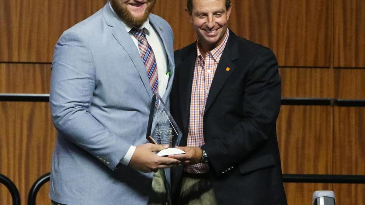 During the sixth Annual South Carolina Coaches for Charity at the Columbia Metropolitan Convention Center Clemson Coach Dabo Swinney named Eric Mac Lain his Jerry Richardson Community MVP honoree.
