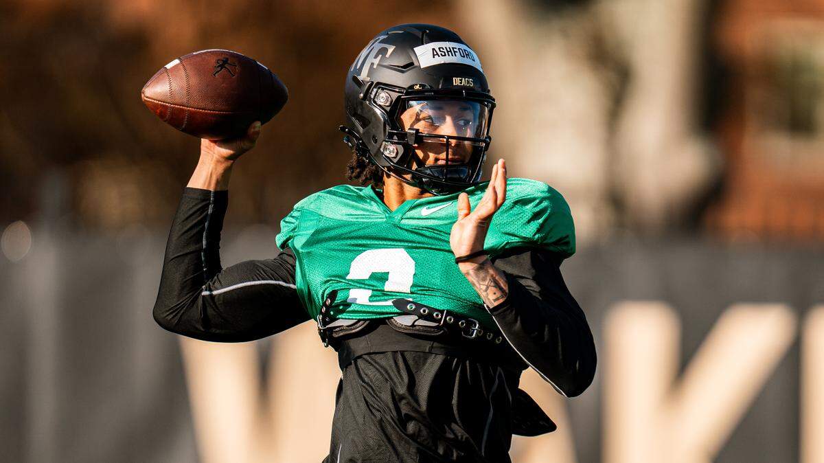 Former South Carolina and current Wake Forest quarterback Robby Ashford (2) during preseason practice