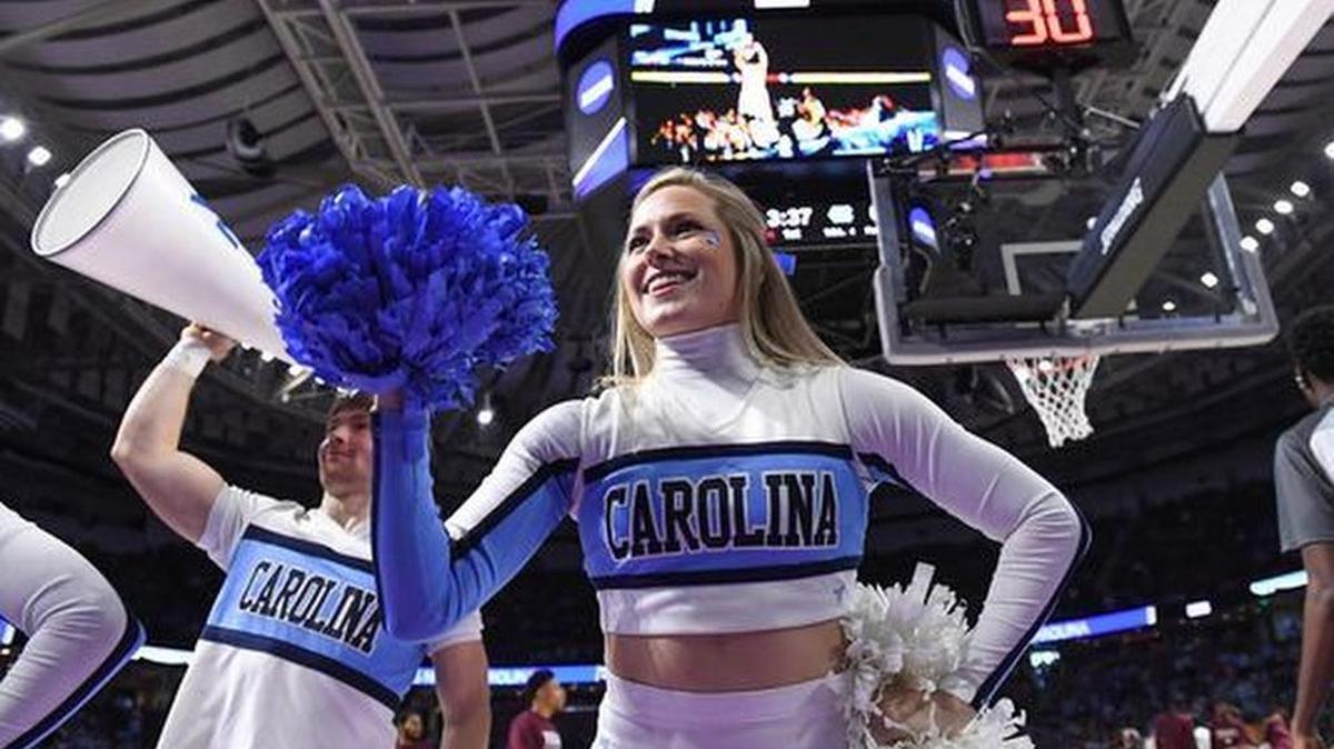 North Carolina cheerleaders during the first round of the NCAA Tournament at Bon Secours Wellness Arena in downtown Greenville on Friday, March 17, 2017.