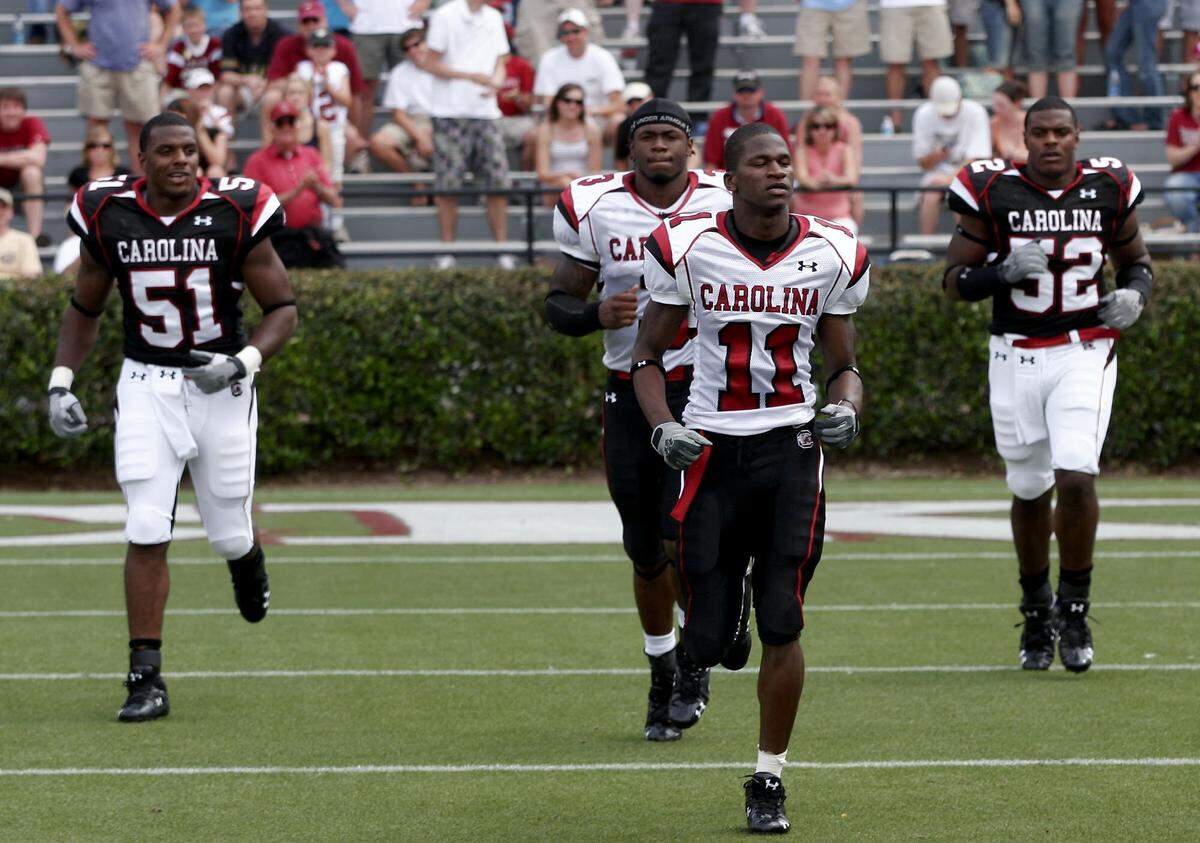 South Carolina debuted its first Under Armour football uniforms at halftime of the 2007 spring game.