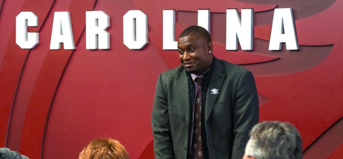 Sheldon Brown talks with friends during the USC Hall of Fame inductions were held in The Zone at Williams-Brice Stadium.