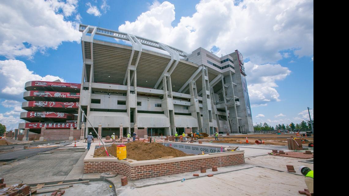 
Work continues to get Springs-Brooks Plaza around Williams-Brice Stadium ready for the first home game on Sept. 12. It's a $14 million project, and will include a new statue honoring George Rogers and bricks with the names of donors around the Plaza area. This is the northwest corner.
