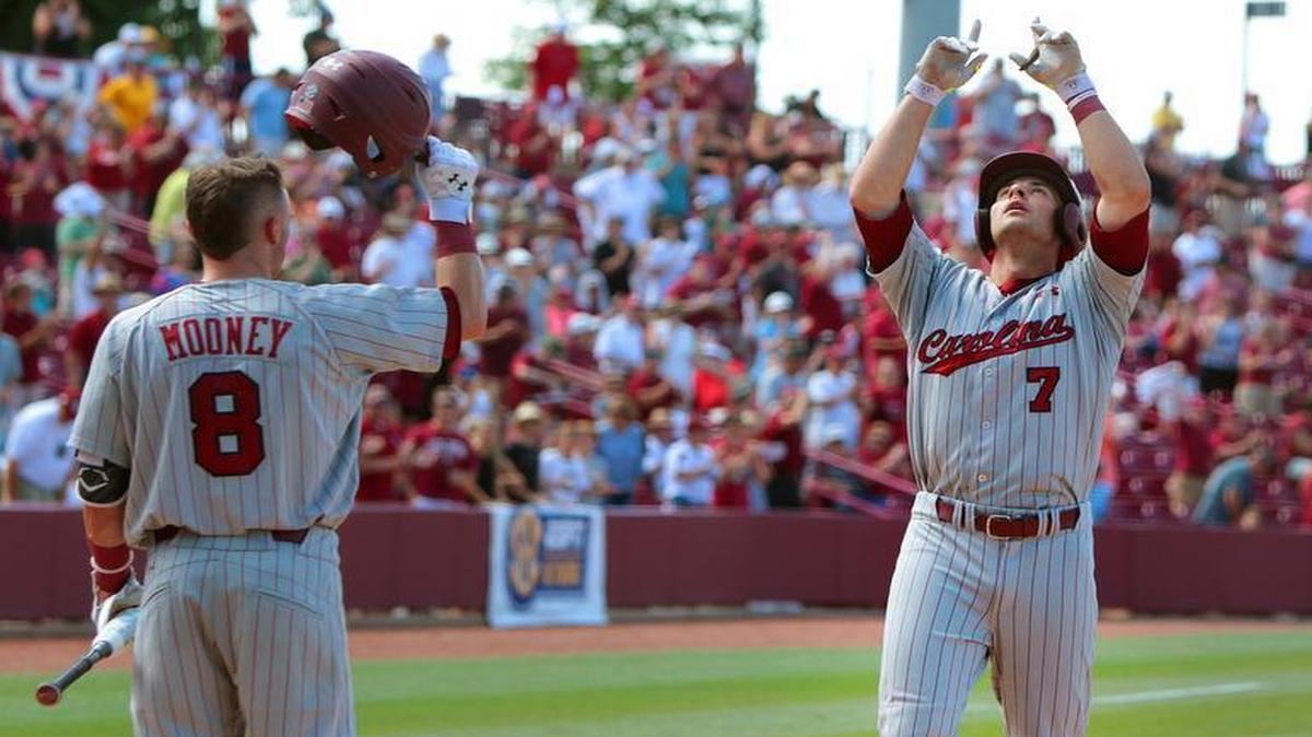 South Carolina's DC Arendas celebrates his home run against UNC Wilmington Tuesday at Founders Park during the NCAA Baseball Tournament's Columbia Regional.