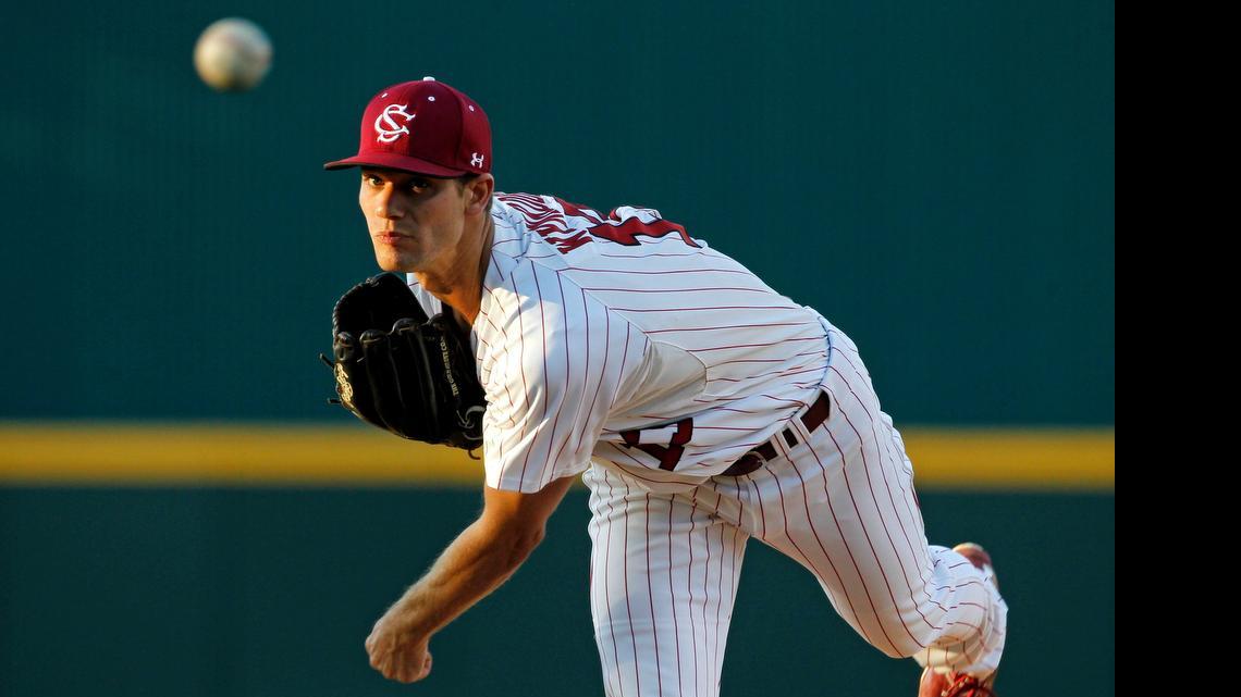 
South Carolina's Jack Wynkoop has what scouts love – talent, height and he throws from the left side. 
