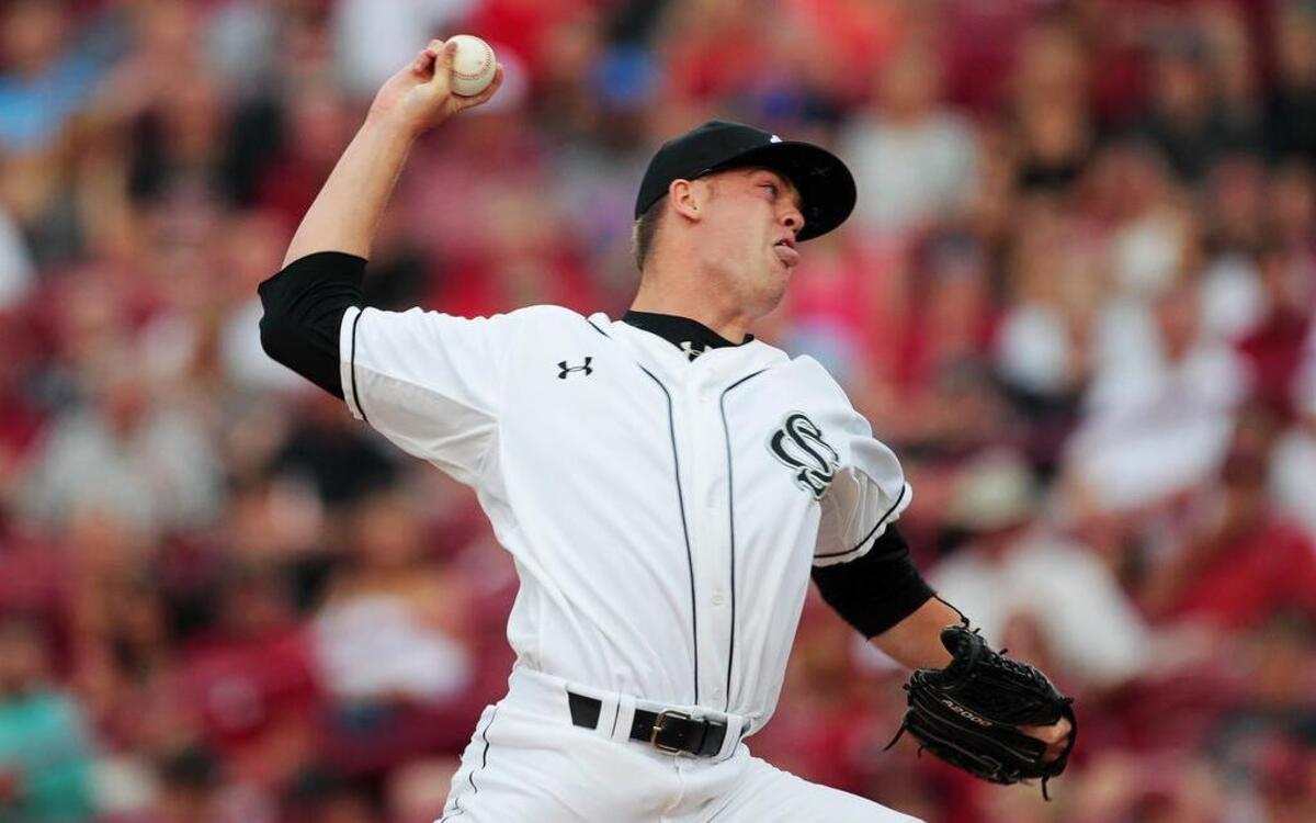 South Carolina's Braden Webb delivers a pitch against Florida at Founders Park in Columbia.