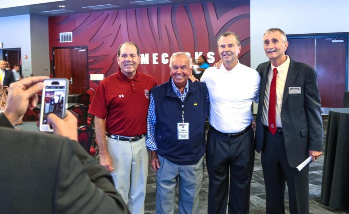 USC Hall of Fame inductions were held in The Zone at Williams-Brice Stadium. Attending were, l to r, Jeff Grantz, Bobby Richardson, Earl Bass and this year’s inductee, Greg Ward.