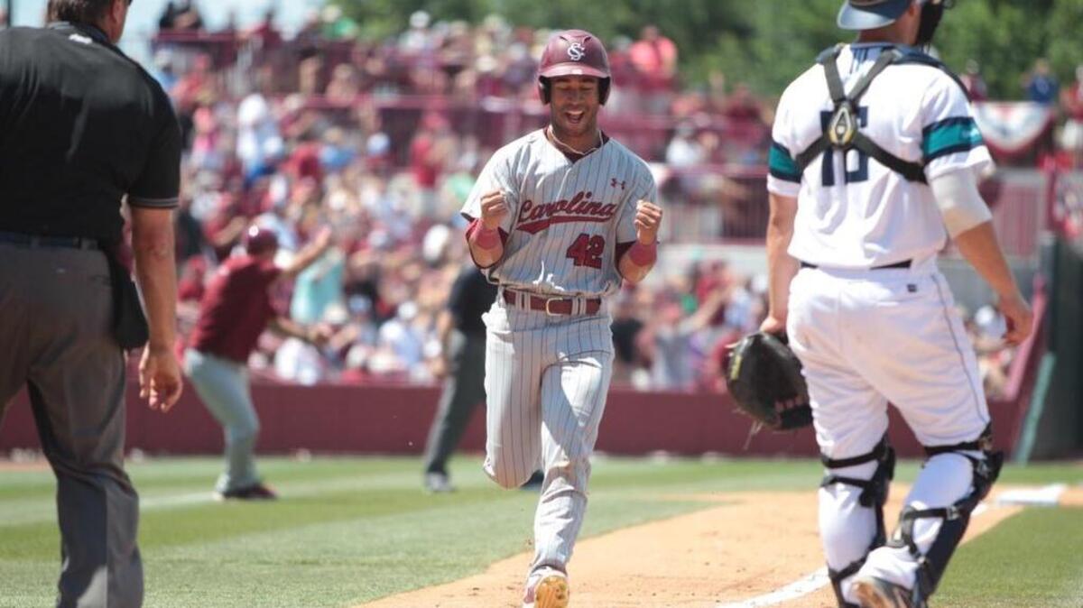 Dom Thompson-Williams scores in the Gamecocks five-run fourth inning Tuesday against UNCW.