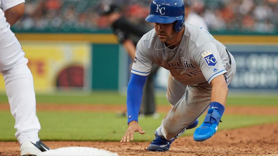 Kansas City Royals second baseman Whit Merrifield (15) and his “oven mitt.”