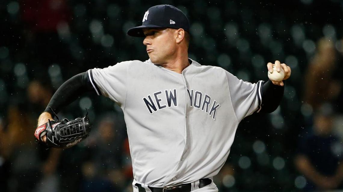 Former USC pitcher Tyler Webb throws for the Yankees last past season. The San Diego Padres recalled Webb after claiming him on waivers last week.