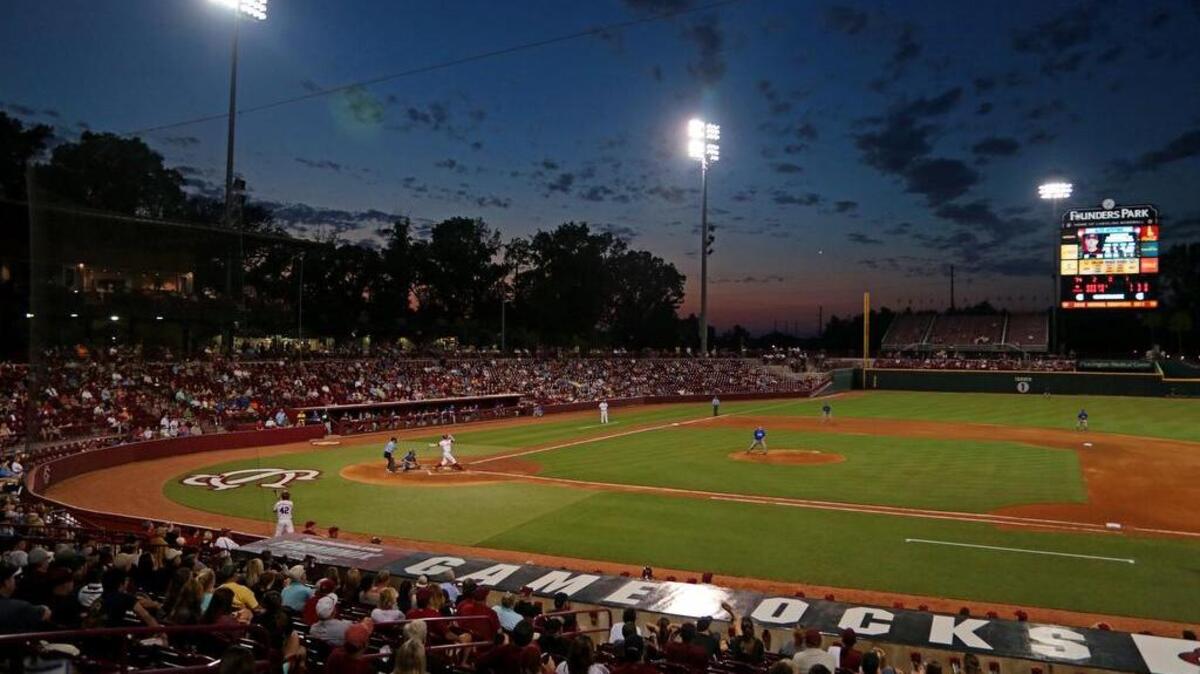 South Carolina's Alex Destino blasts one out of the park during the Gamecocks game against Presbyterian Tuesday night at Founders Park in Columbia.
