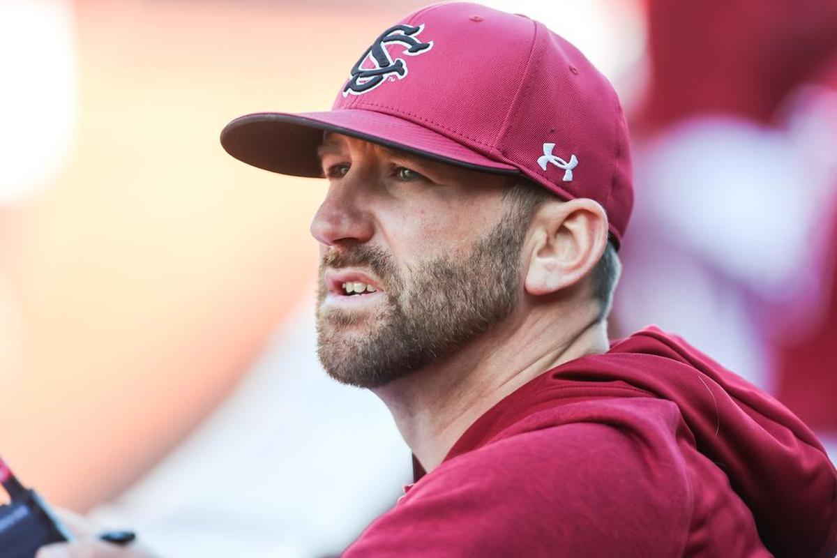 South Carolina Gamecocks pitching coach Justin Parker during their scrimmage at Founders Park in Columbia, SC, Jan. 30, 2022.