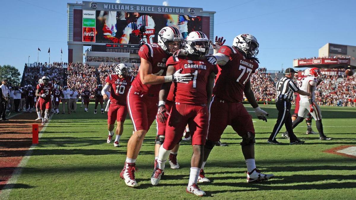South Carolina's Deebo Samuel celebrates a touchdown at Williams-Brice Stadium.