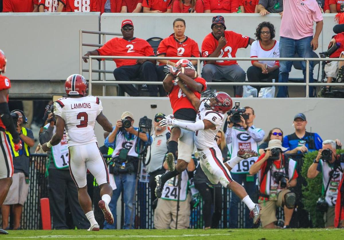 Georgia wide receiver Mecole Hardman (4) is a work-in-progress, but could pay off for Carolina in the mid-to-late rounds.