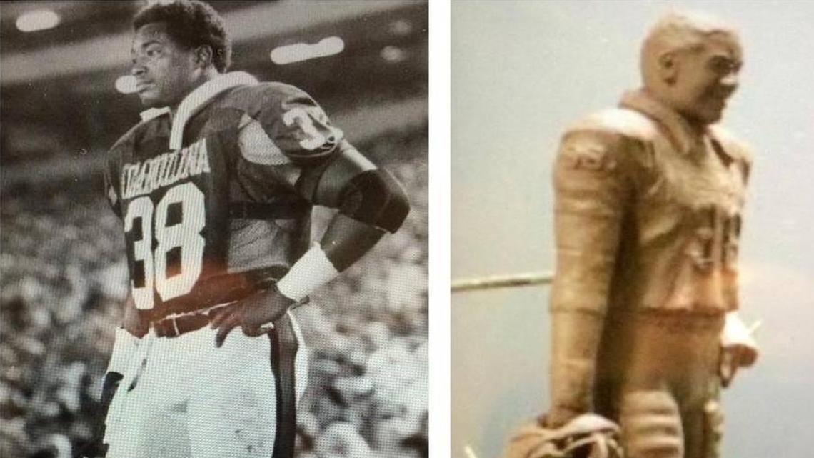 
The George Rogers statue, which will honor the Gamecocks’ Heisman Trophy-winning running back and will be displayed outside Williams-Brice Stadium.
